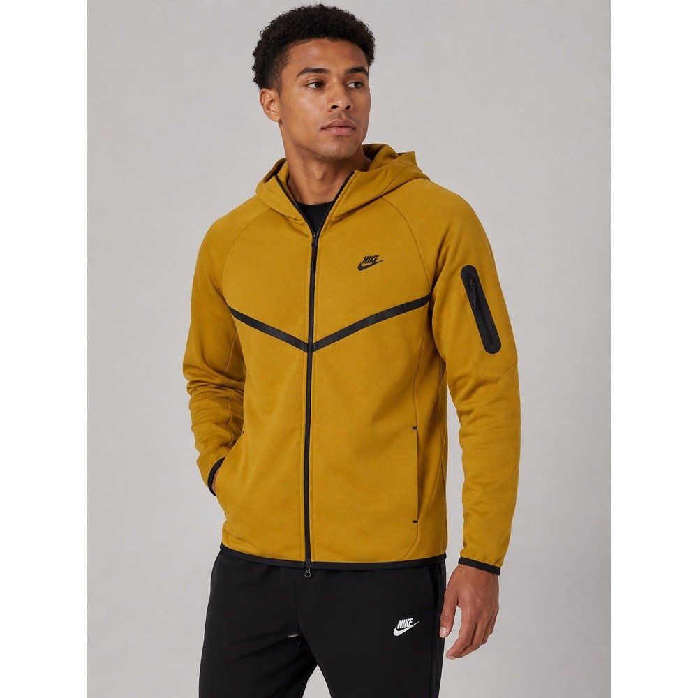 Nike Mens Tech Fleece Full Zip Hoodie Mustard Yellow HV0949-352 XXL NWT